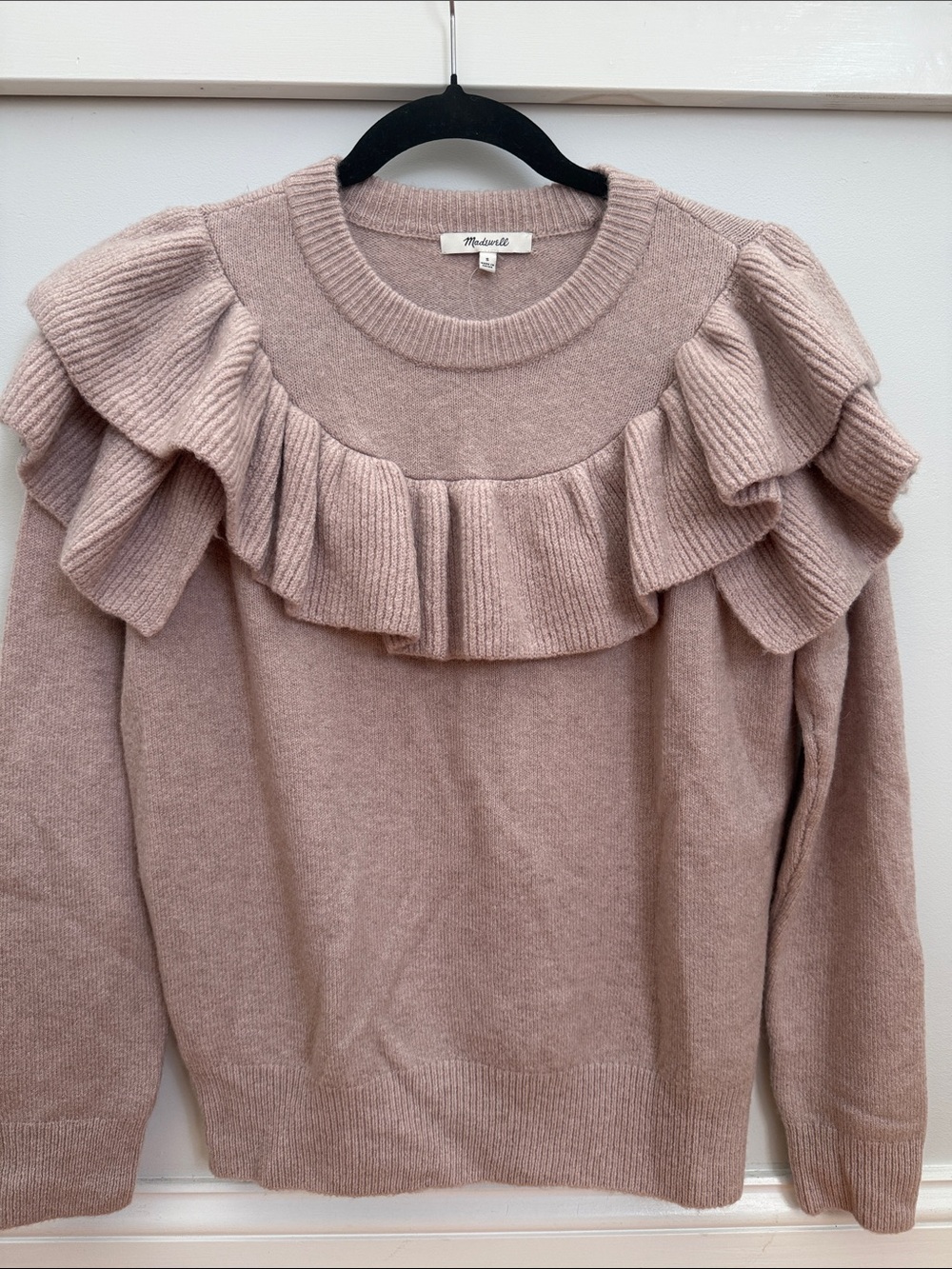 Madewell Dusty Pink Ruffle Yoke Crewneck Sweater
